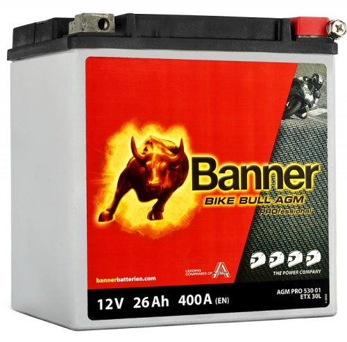 Banner Motor Akkumulátor 26Ah 400A Bike Bull Jobb+ AGM 530 01