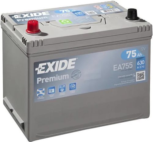 Exide Premium 75Ah 630A EA755 Bal+ Ázsiai Autó akkumulátor