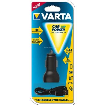   Varta Autós töltő - 2db USB kimenettel + MicroUSB kábellel 57931101401